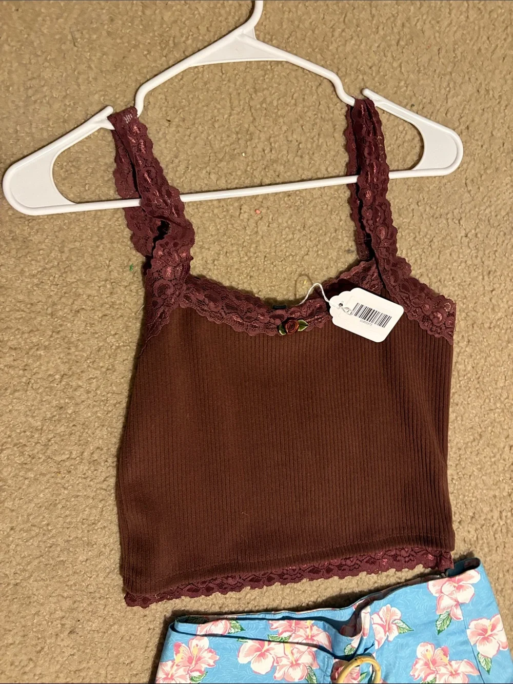dELiA*s Brown Lace Trim Crop Top & Blue Floral Mini Skirt - Picture 2 of 14